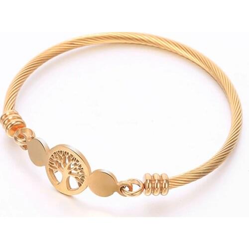 Gold Tree of Life Bangle for Woman Top Quality Stainless Steel Bracelets Bangles Big Size can Open Woman Jewelry Gifts 2019 New