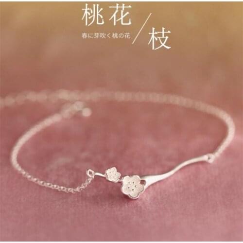 Season Gate 925 Sterling Silver Literary Delicate Branches Cherry Blossoms Flowers Bracelets for Women Girls Gifts SB006