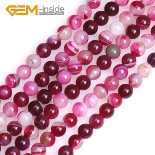 GEM-inside 4mm Round Banded Agates Beads Multicolor Natural Agates Stone Beads Loose Beads For Bracelet Strand 15" DIY Gift