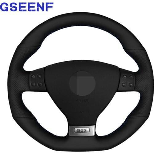 Car Steering Wheel Cover Hand-stitched Black Genuine Leather For Volkswagen VW Golf GTI 5 (V) Golf R32 Scirocco Tiguan