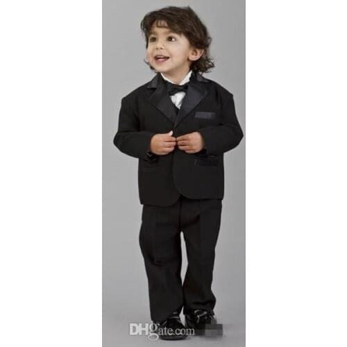 Notch Lapel Black Kids Suits Cute Handsome Blazer Baby Suits Wear Formal Classic Suits Custome Homme(Jacket+Pants+Bowtie+Vest)