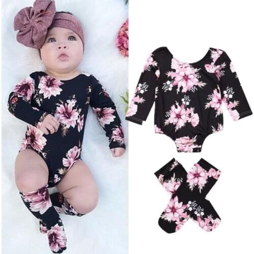 Baby Girl New Flower Romper Toddler Jumpsuit+Leg Warmers Outfits Newborn Clothes Girls Flower Long Sleeves Romper Kids Socks