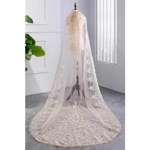 2020 new white ivory Champagne sexy bridal veil one layer 300cm Lace Edge Cathedral Wedding Veil With Comb Velos de novia