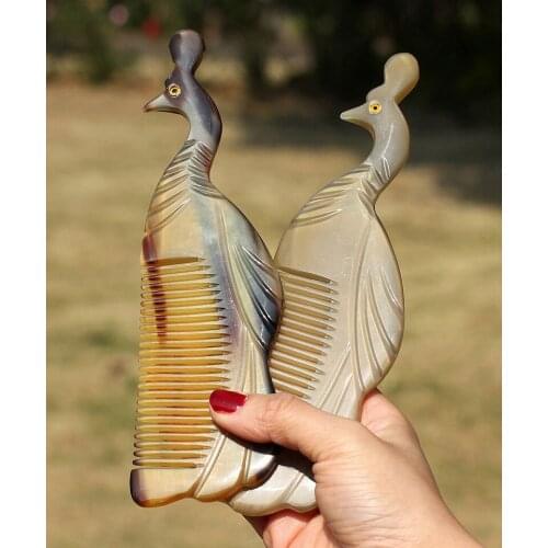 Pure white horn comb natural hair loss prevention peacock comb large long hair mother engraved household gift girl