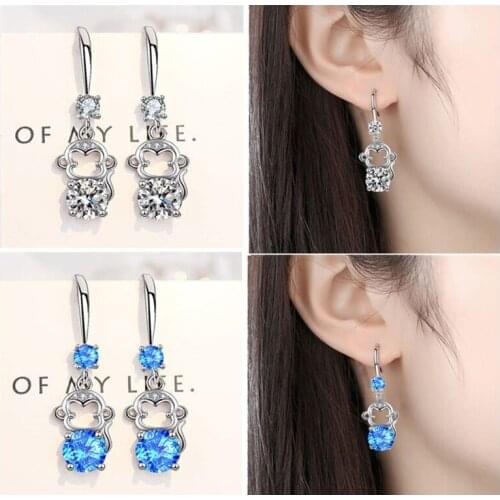 Girls' Lovely Cute Animal Design Drop Earrings Interesting Monkey Shiny AAA Zircon Dangle Earring Charming Piercing Ear Jewelry