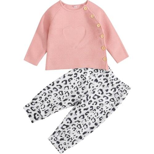 Infant Baby Girls Clothes Set, Love Heart Long Sleeve O-neck Sweater+Leopard Print Trousers 2Pcs Spring Autumn Outfits