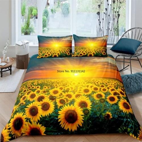 Beautiful 3D Sunflower Field Print Home Furnishings Comfortable Duvet Pillowcase Adult Children Bedding Set