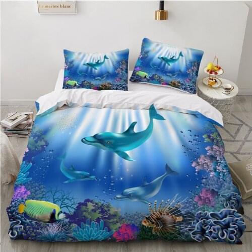Tropical Dolpin Blue Sea Fish Bedding Set 3D Duvet Cover Marine Life King Queen Twin Full Single Unique Design Bed Set