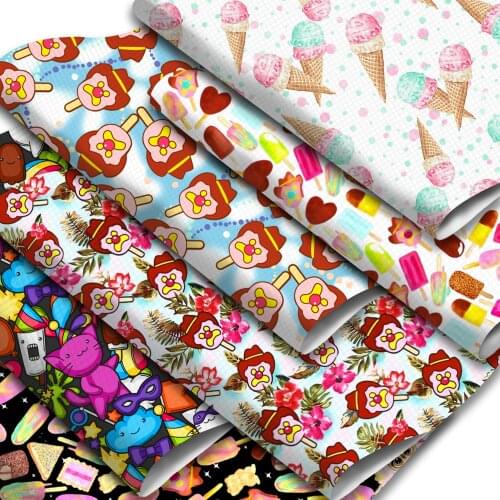 Summer Theme Faux Leather Sheets Ice Cream Cake Printed Synthetic Leather Fabric 20x33cm for DIY Earrings Hair Bows Crafts
