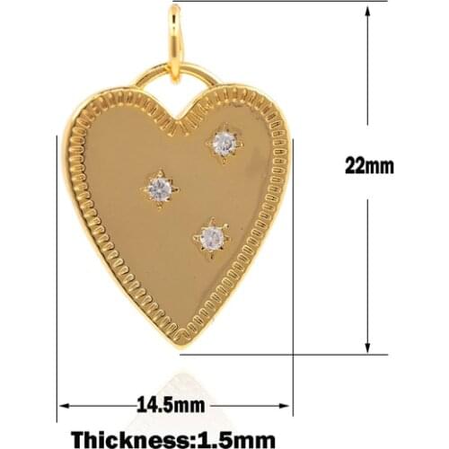 Micropavé Heart Pendant Heart Medal Charm Cubic Zirconia Gold Necklace DIY Jewelry Making Accessories 22×14.5×1.5mm