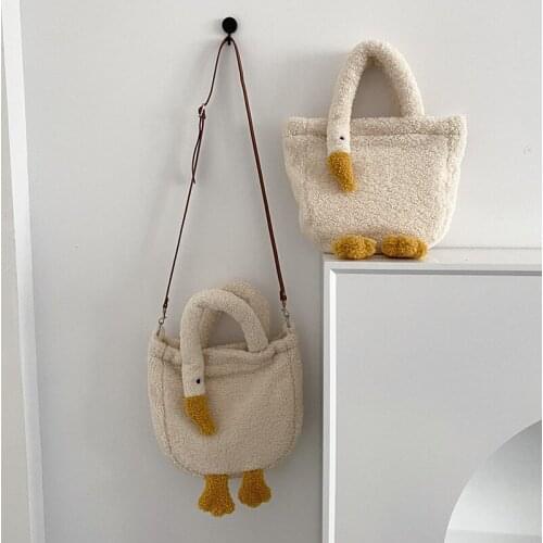 INS Fashionable Lamb Down Bag Cute Plush Hand Bag Adjustable Cross-body Bag Tote Bags