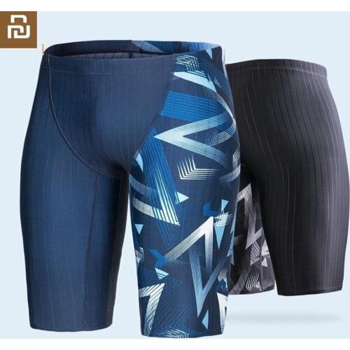 Youpin Mens geometric print five-point swim trunks Anti-chlorine UPF50+ Male professional swimming pants