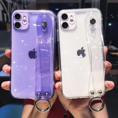 Soft Transparent Bling Wrist Strap Phone Case For iphone 11 12 pro Max mini X XR XS Max 7 8 Plus SE 2020 Silicone Cases Cover