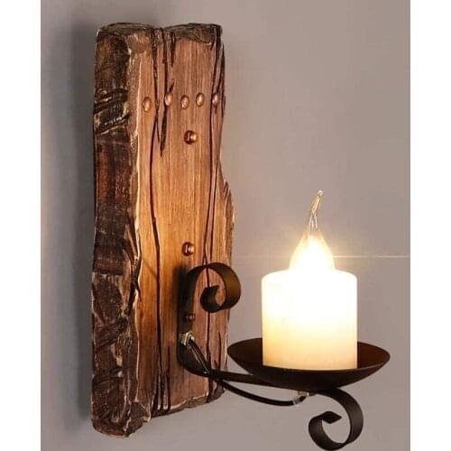 Wall Lamps Vintage Solid Wood Retro Village LED Marble Candle Antique Creative Bedroom Hanging Decoration Lighting