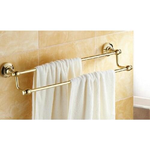 Wall Mounted Polished Gold color Brass Bathroom Double Towel Bar Towel Rail Holder Bathroom Accessory mba102