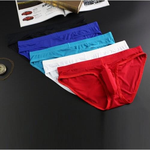Underwear Wholesale Mens Sexy Briefs Solid Panty Male Ice Silk Underwear Lingerie Sexy Elephant Nose Pouch Briefs 5pcs/pack New