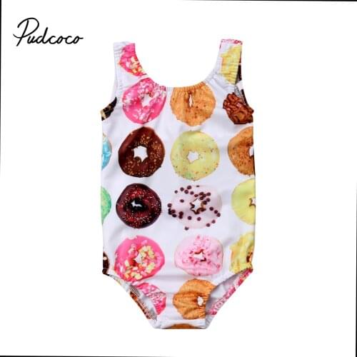 2019 Brand New 1-6Y Toddler Kid Baby Girl Toddler Donut Print Swimsuit Sleeveless One Piece Swimwear Bathing Suit Bikini Tankini