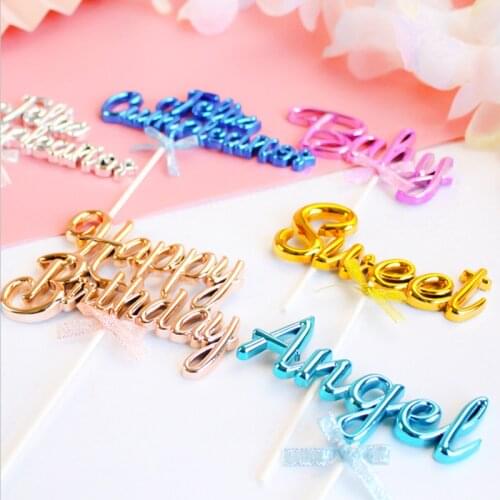New Product Hot Sale Golden Pink Birthday Cake Insert Plastic Material High-End Metallic Luster Birthday Cake Decoration