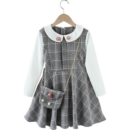 Teenage Girls Dress With Bag Dresses For Girl Patchwork Dress For Kids Plaid Pattern Girls Clothing 6 8 10 12 14