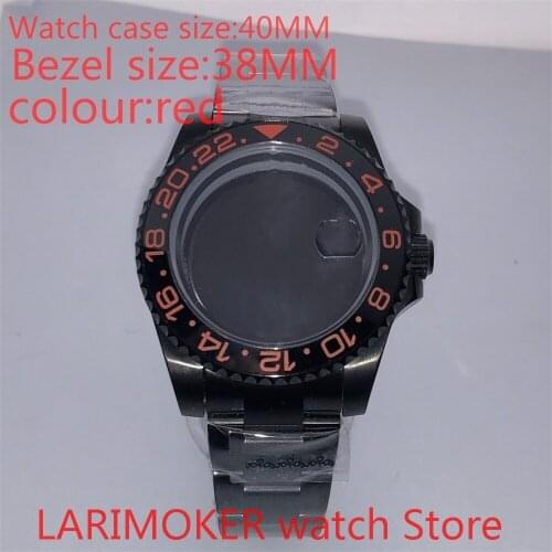Suitable for Mingzhu 8215 40mm sapphire glass 904L stainless steel case sealing bottom cover, with bezel red