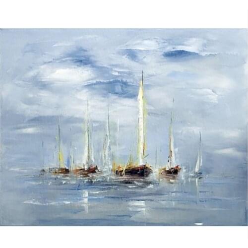 Hand painted High Quality Abstract Decorative Boat Oil Painting-On Canvas Modern Boat Canvas Painting Decoration