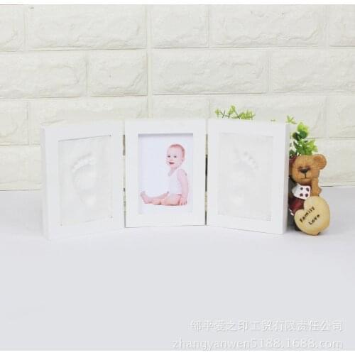DIY Baby Handprint Footprint Souvenir Memorial Safe White Clay 3-Sided Foldable Photo Frame Adorable Model Mud Kids Gift Growth