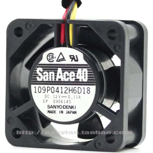 SANYO DENKI 109P0412H6D18 DC 12V 0.11A 3-Wire 40x40x20mm Server Cooling Fan