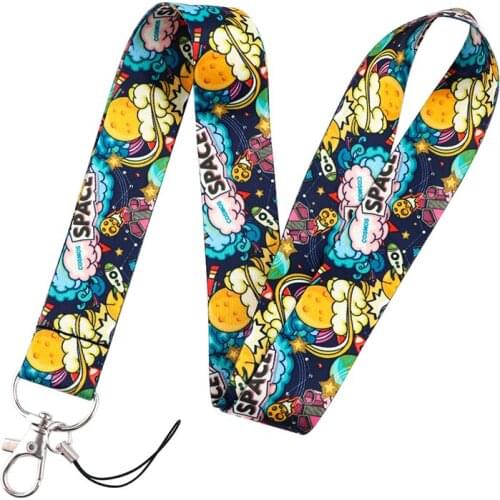 Universe Planet Space Lanyard Keys Phone Holder Funny Neck Strap With Keyring ID Card DIY Animal webbings ribbons Hang Rope