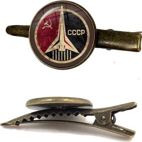 CCCP Soviet Badges Russia Tie Clip Space Flight Universe USSR Soviet Communism Symbol Charm Tie Clasp For Men Shirt Gift