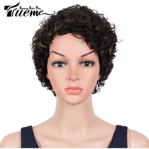 Trueme Short Human Hair Wigs For Women Brazilian Curly Human Hair Wig Short Natural Color Loose Curly Pixie Cut Full Wig