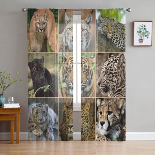 Animal Tiger Leopard Lion Tulle in Sheer Curtains for Living Room Bedroom Kitchen Window Treatment Chiffon Curtain Blinds