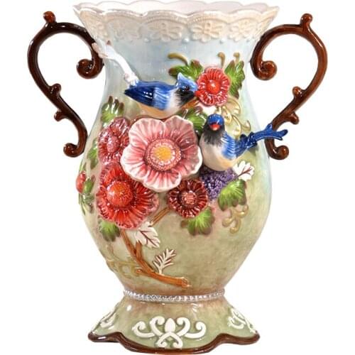 EUROPEAN STYLE EMBOSS MAGPIE PEACH BLOSSOM VASES CERAMIC VASE ORNAMENTS HYDROPONIC VASE HOME FURNISHING DECORATION R1921