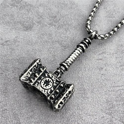 Vintage Viking Thors Hammer Pendant Stainless Steel Viking Norse Odin Thors Mjolnir Hammer Men Rune Amulet Necklace Jewelry