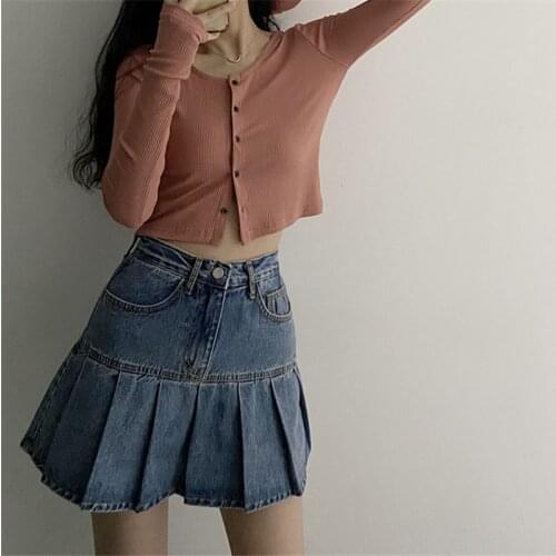 Protection Summer Beach Jeans Skirt Denim Skirt Pleated Women Harajuku Hot Sexy Cowboy Skirt Female Ladie Mini Sexy