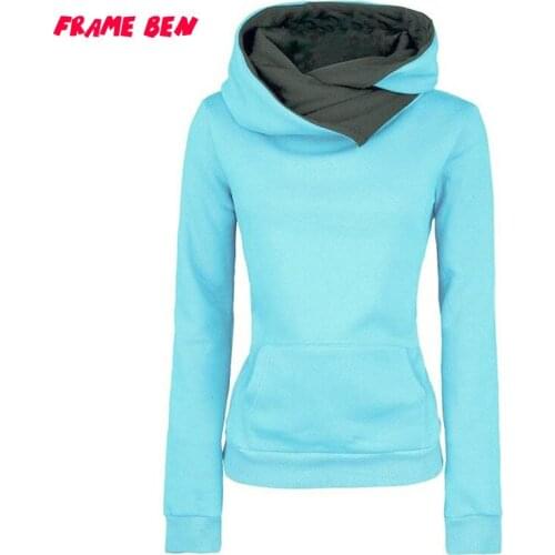 FRAME BEN 2019 Women Autumn and Winter Coat Solid Color Hooded Plus Velvet Hooded Casual Slim Fit Female Pullover Hooded Tops