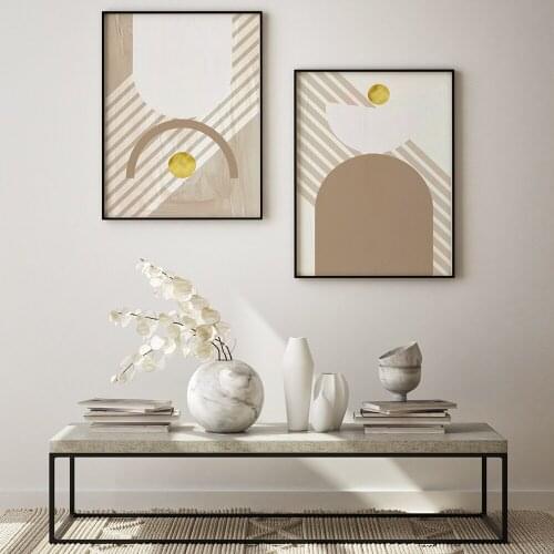 Golden Circles Abstract Lines Minimalist Boho Artwork Room Art Prints Set Of 2 Print Painting No Frame Pictures