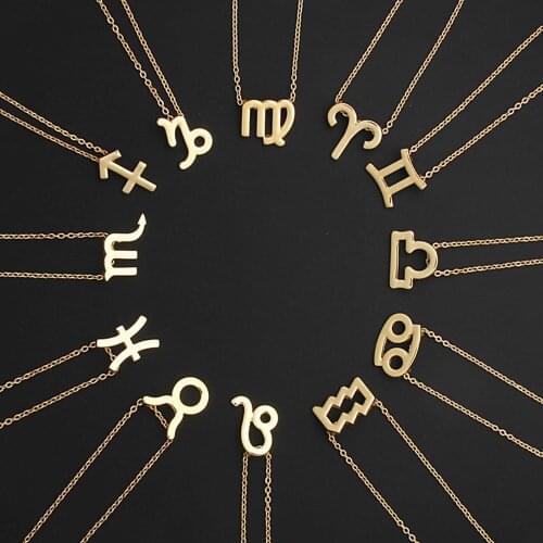 12 Zodiac Sign Necklaces with Gift card constellations Pendant Gold chains choker For women Fashion Jewelry