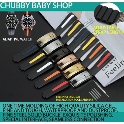 20mm 22mm mix color Black Curved End soft Silicone Rubber Watchband For Role strap for Submariner GMT Deepsea D-Blue 126660 tool