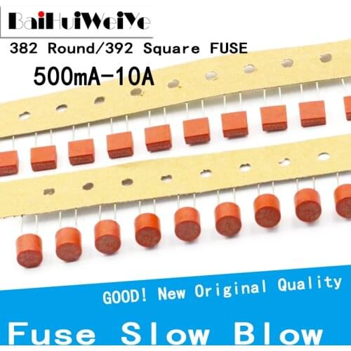 20PCS/LOT 382 Round 392 Square Fuse Slow Blow T500mA T1A 2A 2.5A T3.15A Plastic T2A LCD TV Power Board Commonly Water Purifier