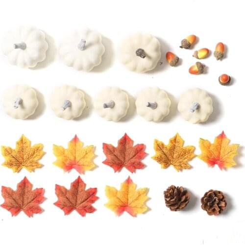 24PCS/Set Pumpkin Autumn Decoration Kit Fall Maple Leaves Acorns Props Halloween Thanksgiving Home Decoration Accessories