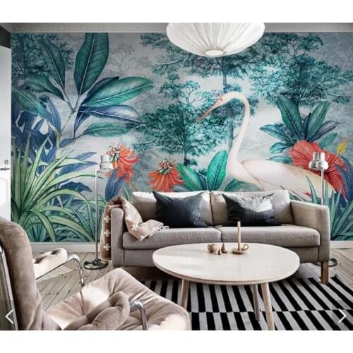 3D Nordic Hand Painting Flamingo Tropical Banana Leaves Wallpaper Mural Art Wall Murals Decals HD Printed Floral Wall Paper Roll