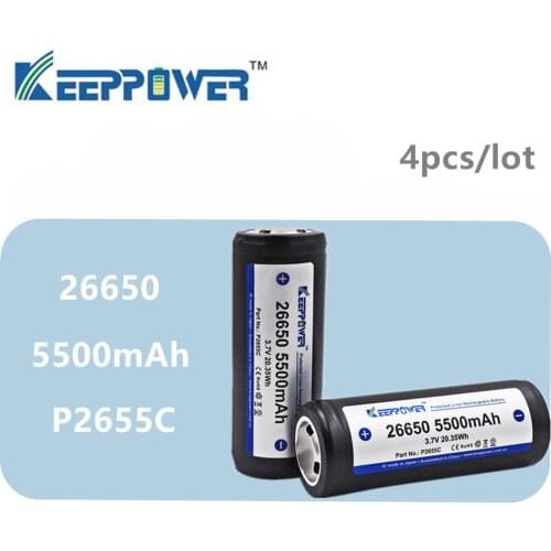 4 pcs KeepPower 26650 BATTERY 5500mAh li-ion protected rechargeable 3.7V battery P2655C drop shipping Original