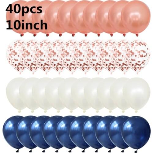 40pcs10 inch Metal Gold White Pearl Balloon Baby Shower Wedding Birthday Party Glow Blue Confetti Transparent Balloon Decoration