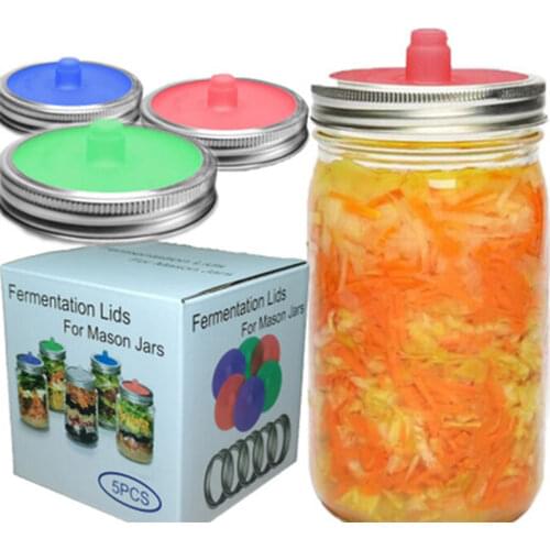 5Pcs Waterless Airlock Fermentation Lids Silicone Spill-proof Ferment Cap for Wide Mouth Jar Pickle Bottle