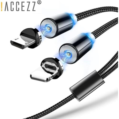 !ACCEZZ 2 IN 1 Magnetic Charge Cable For IPhone XR X XS MAX Android Micro USB Type C For Redmi Huawei Xiaomi 9 Charge Cable 1.2M