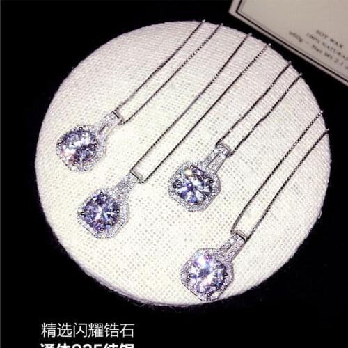 ANENJERY 925 Sterling Silver Necklace AAA CZ Mosaic Zircon Square Choker Necklace For Women Valentines Day Gift S-N45