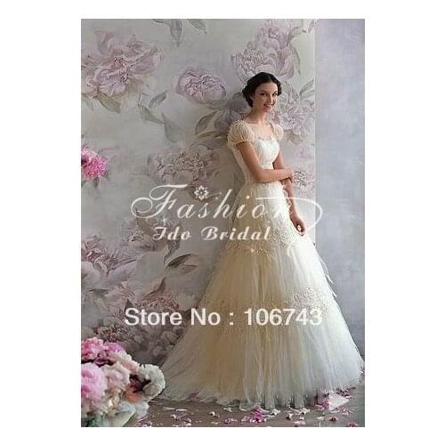 Free shipping 2018 bridal sash belt Lace A-line White/Ivory Ball Gown custom short sleeve gowns mother of the bride dresses