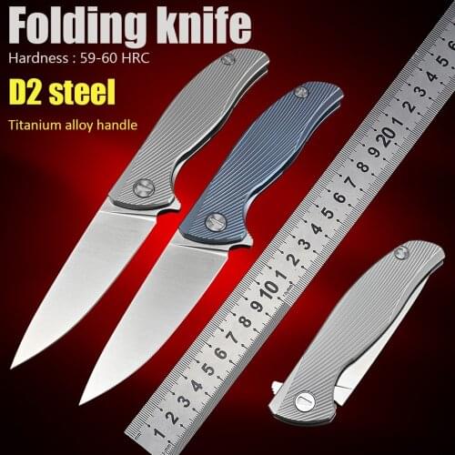 D2 Steel Self Defense Weapons Outdoor Camping faca Titanium EDC Hand Tool Tactical Survival Hunting Pocket Folding Knife
