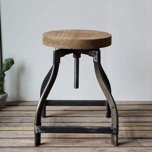 Wood round top metal vintage industrial bar stools