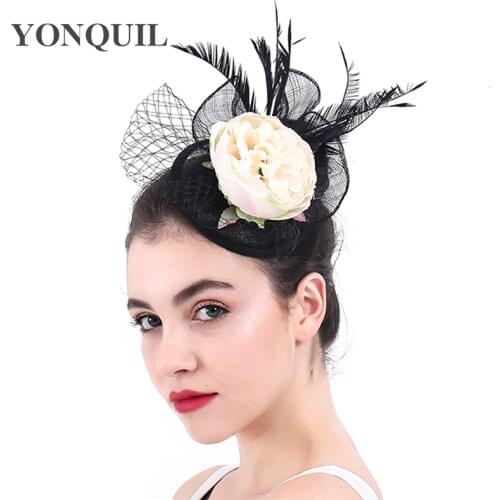 Women Fashion Formal Chapeau Cap Bride Wedding Fascinator Hat With Ivory Flower Decor Headwear Sinamay Party Headpiece Headband